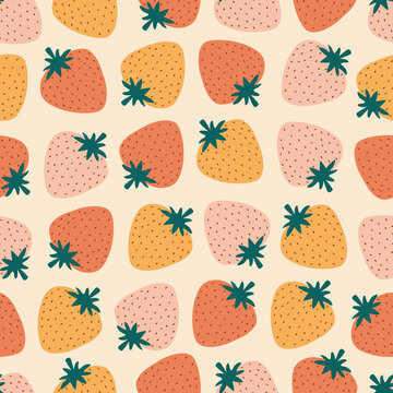 cute colorful strawberry hand drawn vector illustration. adorable berry fruit seamless pattern for k