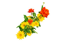 Floral Decor Element With Yellow And Red Flowers