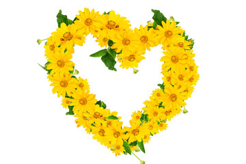 Wall Mural - Imitation of a floral heart shape made of yellow flowers