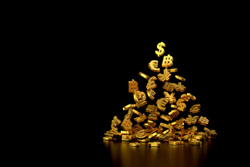 Wall Mural - falling golden currency sign. 3d rendering.