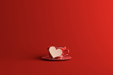 Wall Mural - red coffee cup with empty note. 3d rendering.