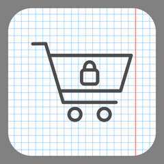 Wall Mural - Shopping cart, lock simple icon vector. Flat design. On graph paper. Grey background.ai