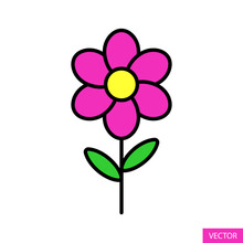 Pink Flower Vector Icon For Website Design, App, UI, Isolated On White Background. Editable Stroke. Vector Illustration.