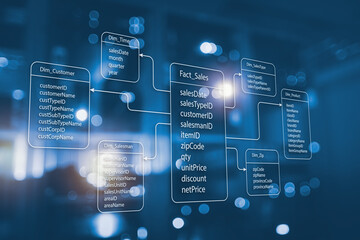 an example of the structure of relational database tables for storing data for analysis and server r