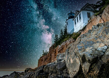 Bass Harbor Headlight With Milky Way In Background