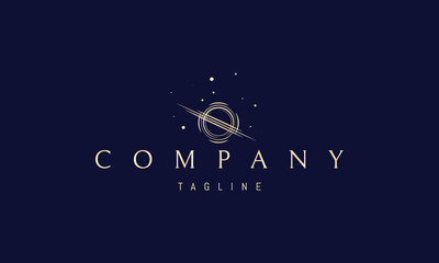 Wall Mural - vector golden logo on which an abstract image of a black hole in space in a linear style.