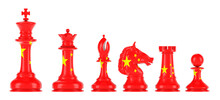 Chess Figures With Chinese Flag, 3D Rendering