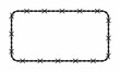Vector illustration of barbed wire isolated on white background. Rectangular shape frame from twisted barbwire. Security fence backdrop. 