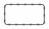Vector illustration of barbed wire isolated on white background. Rectangular shape frame from twisted barbwire. Security fence backdrop. 