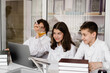 © Rabizo Anatolii - Chemistry lesson. Schoolgirl and classmates holds flask for experiments and smiles in the laboratory. School education.