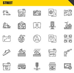 Wall Mural - street vector line icons set. shoes, house and map Icons. Thin line design. Modern outline graphic elements, simple stroke symbols stock illustration