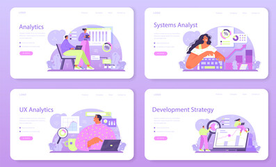 Wall Mural - system analyst web banner or landing page set. it technologies