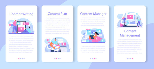 Wall Mural - content manager mobile application banner set. idea of digital strategy