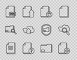 Set line Document, Add new file, Delete document, Unknown, DOC, Cloud upload, folder and Search cloud computing icon. Vector