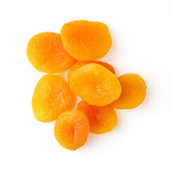 Poster - Dried apricots isolated on white background. Top view of dried apricots.