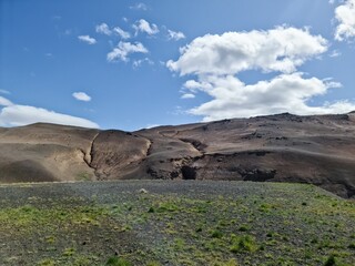 Wall Mural - View of a dry landscape on Iceland - Myvatn with rocks and mountains.