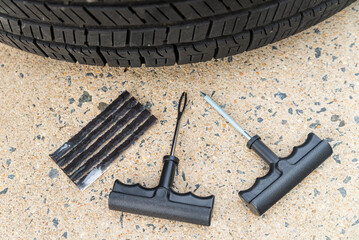 tubeless tire repair. tire plug repair kit for tubeless tires for cars and motobikes
