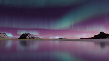 Majestic Sky With Aurora And Stars. Purple Northern Lights Wallpaper With Copy-space.