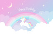 © mar_mite_ - vector background with a rainbow unicorn in cloudy sky for banners, cards, flyers, social media wallpapers, etc.
