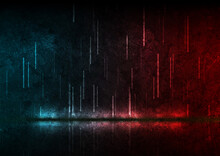 Abstract Neon Laser Rain On Dark Red Blue Grunge Background. Futuristic Glowing Graphic Vector Design