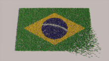 Brazilian Banner Background, With People Congregating To Form The Flag Of Brazil.