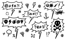 Hand Drawn Doodle Swearing Isolated On White Background . Set Elements, For Concept Design. Vector Illustration.