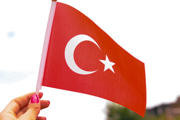 Wall Mural - Close up of Turkish national red flag with moon and stars