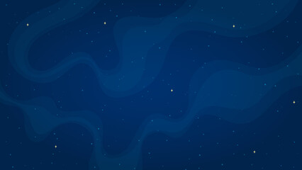 Wall Mural - Cartoon outer space background vector illustration. Abstract shiny stars systems in outer space on horizontal dark blue background for children space game or night sky graphic design concept.