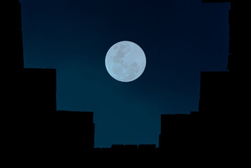 Wall Mural - full moon with bricks wall silhouette in the dark night.