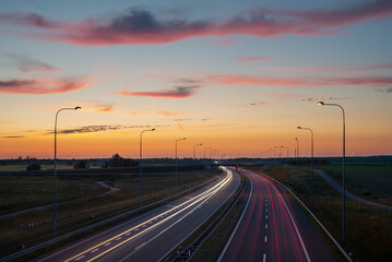 Wall Mural - Expressway at dusk,blurred lights of cars