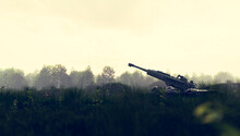 Artillery Howitzer In Combat. War In Ukraine
