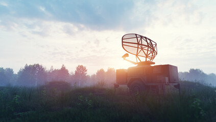 Wall Mural - Military air control radar on the field