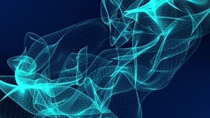 Wall Mural - Animated background. Futuristic mysterious flowing digital particles wave de-focus virtual reality abstract cyber space environment background.