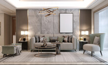 Poster Frame Model In Modern Interior Background Calm Color Living Room Luxury Style 3d Rendering 3d Illustration