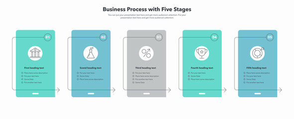 Poster - Business process template with five stages. Easy to use for your website or presentation.