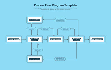 Poster - Simple modern template for process flow diagram - blue version. Flat design, easy to use for your website or presentation.