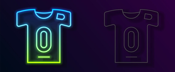 Glowing neon line Football jersey and t-shirt icon isolated on black background. Vector