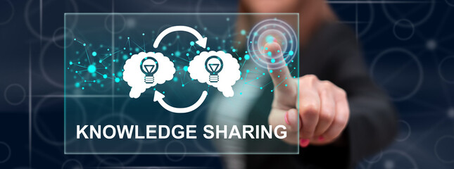 Woman touching a knowledge sharing concept