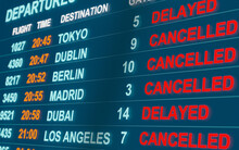Airport Flight Table. Cancelled Or Delayed Flights To Dublin, Berlin, Madrid Or Dubai. Close Up Flight Departure Board. International Airport, Tourism And Travel Concept. 3D Illustration