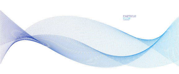 Wall Mural - Blue airy particles flow vector design, abstract background with wave of flowing dots array, digital futuristic illustration, nano technology theme.