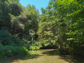 View of natural monument of river Farfa in Lazio in the summer season Italy