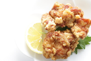 Wall Mural - Homemade Japanese style fried chicken served with herbal Shiso