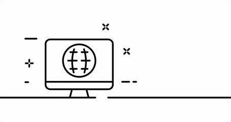 Computer monitor with globe. Internet connection, online, remote work, access, connect. Business concept. One line drawing animation. Motion design. Animated technology logo. Video 4K