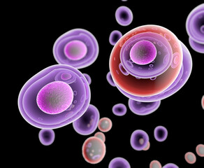 Wall Mural - t cells attacking cancer cells, 3d illustration