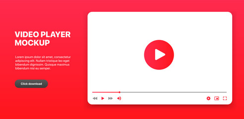 Poster - Video player interface isolated on white background. Video streaming template. Mockup live stream window, player. Online broadcasting. Social media concept.