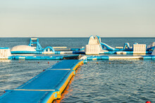 Towed Jet Ski Dock On Blue Sea Background
