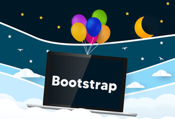 Wall Mural - balloons carries laptop with word bootstrap. bootstrap css framework .