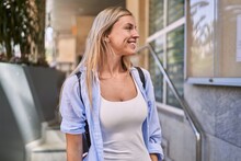 Young Blonde Woman Smiling Confident Standing At Street