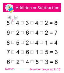 Math activity for children. Developing numeracy skills. Number range up to 10. Printable worksheet. Vector illustration.