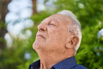 Poster - Senior grey-haired man breathing at park